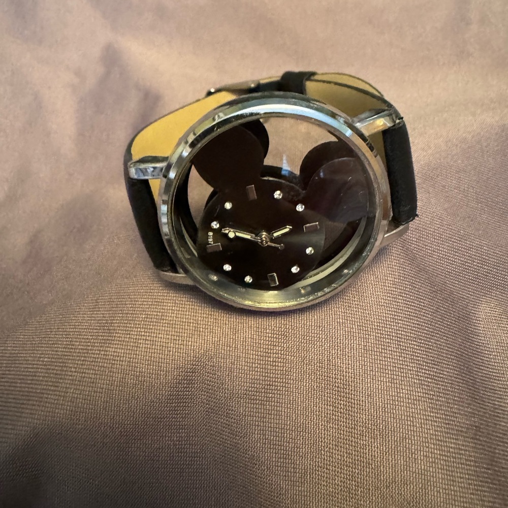 CLEARANCE Black and Silver Mickey Mouse Ears Watch with Clear Face